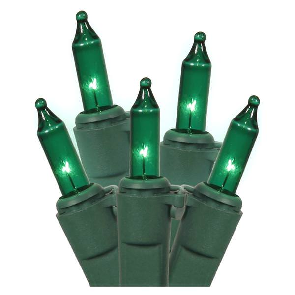 Christmastopia.com - 50 Incandescent Green Christmas Light Set 5.5 Inch Spacing Green Wire