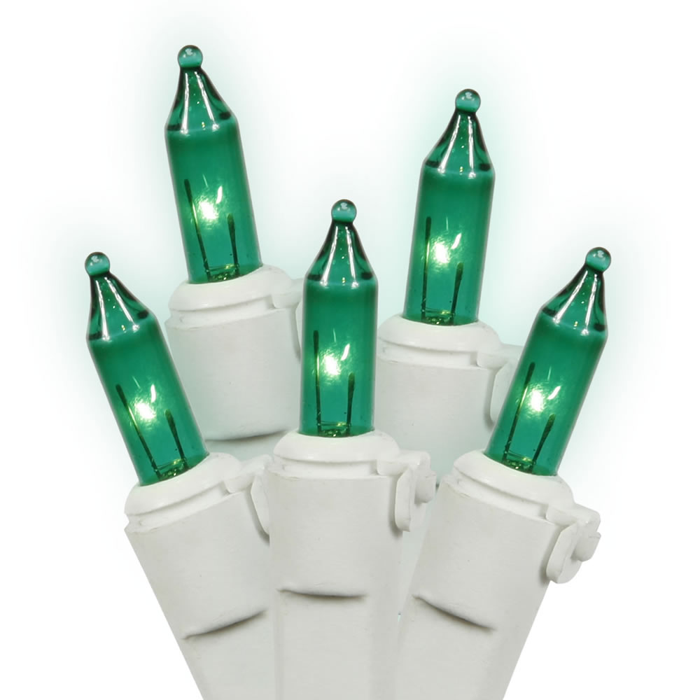 50 Incandescent Mini Green Easter Light Set White Wire Lamp Locks