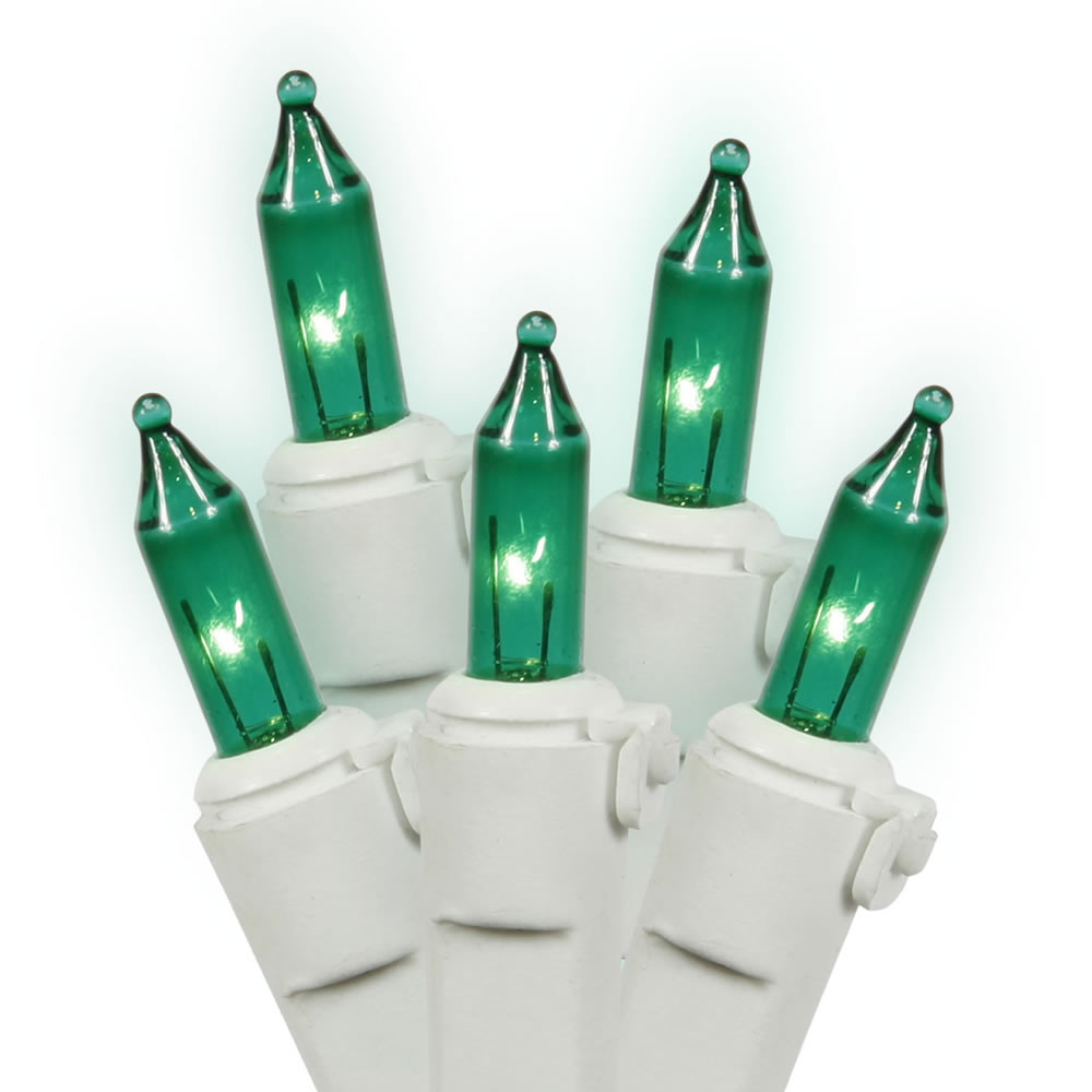 50 Incandescent Mini Green Easter Light Set White Wire