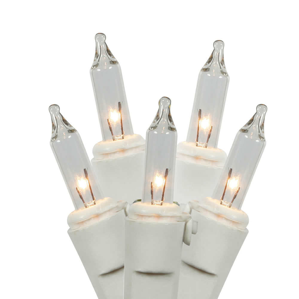 Christmastopia.com 50 Incandescent Mini Twinkle Clear Christmas Light Set White Wire 4 Inch Spacing Lamp Lock