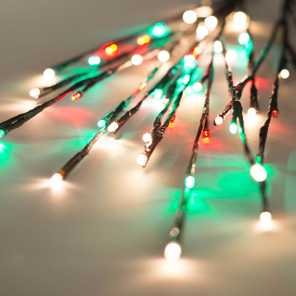 60 LED 5MM Wide Angle Red Frosted Warm White and Green Christmas Twig Lights Brown Wire - 3 per Set