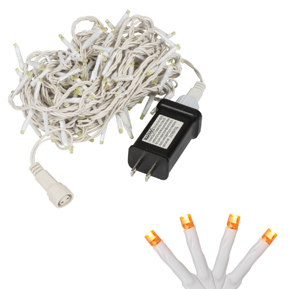 144 LED Orange Cluster LED Mini Light Set with White Wire
