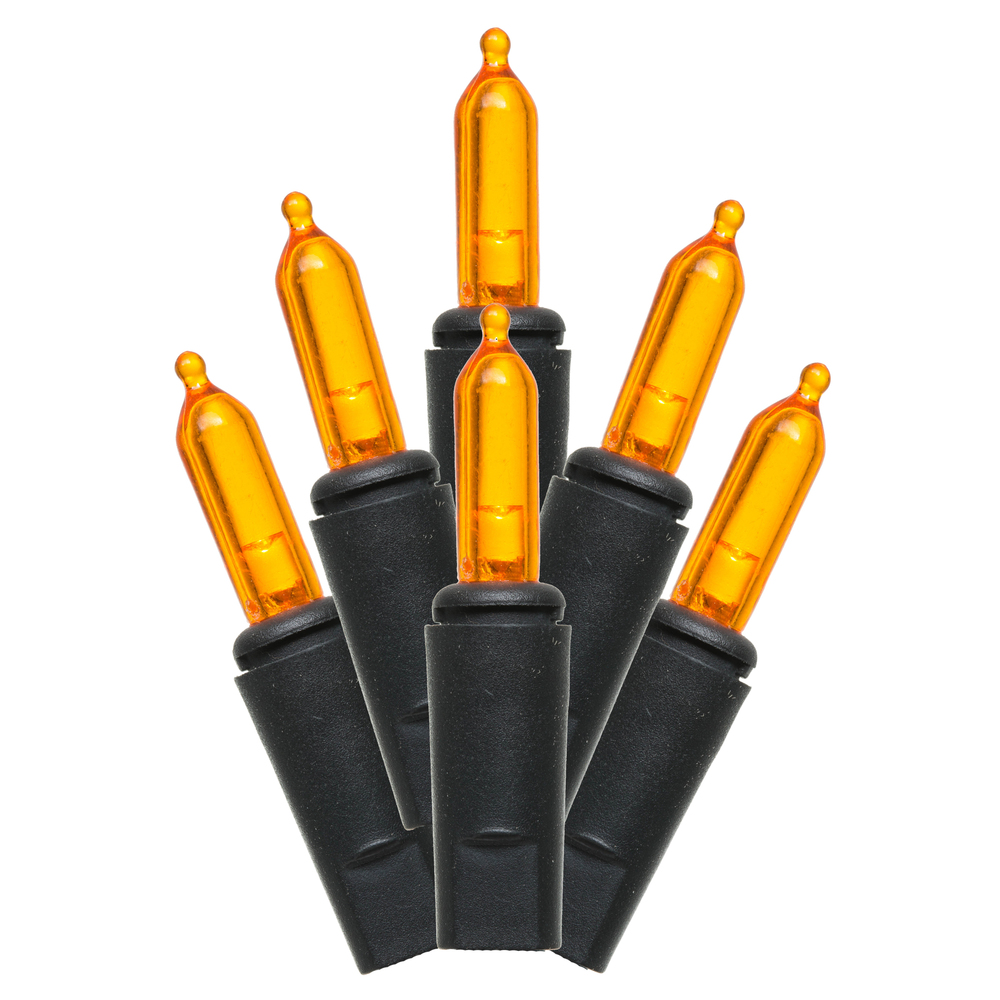 35 Commercial Grade DuraLit LED M5 Italian Orange Mini Halloween Light Set Black Wire