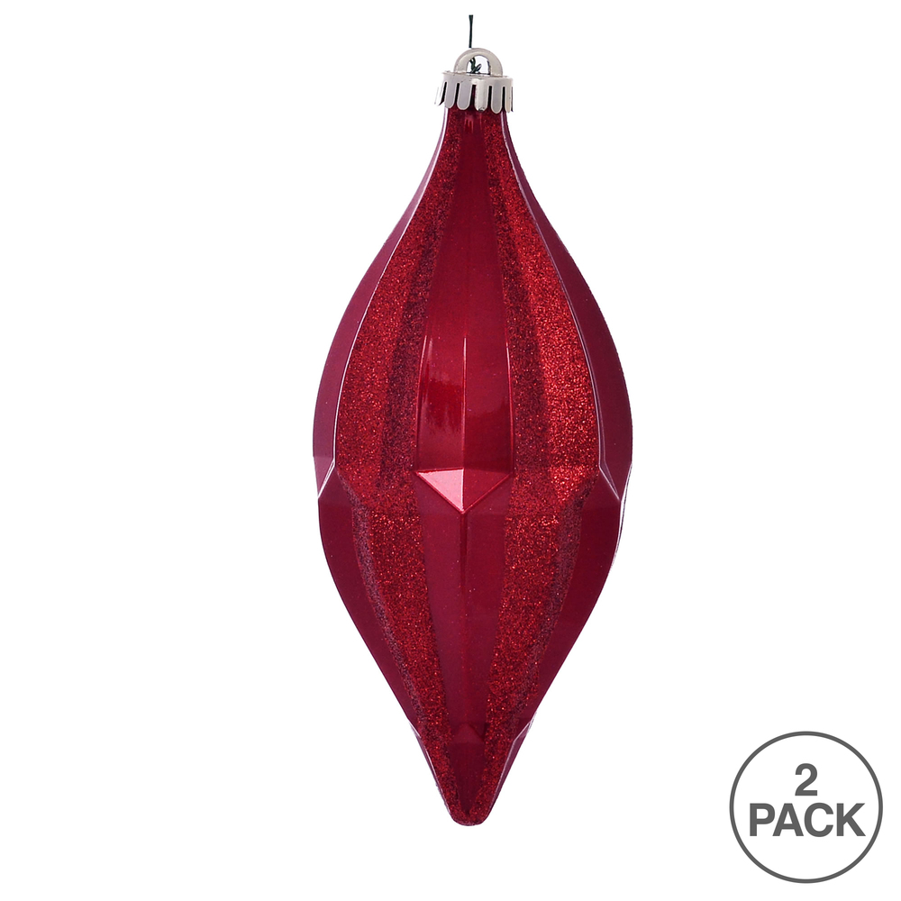 10 Inch Red Candy Glitter Shuttle Christmas Ornament Shatterproof Set of 2