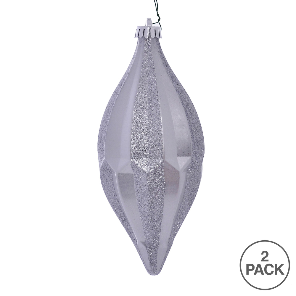 10 Inch Silver Candy Glitter Shuttle Christmas Ornament Shatterproof Set of 2