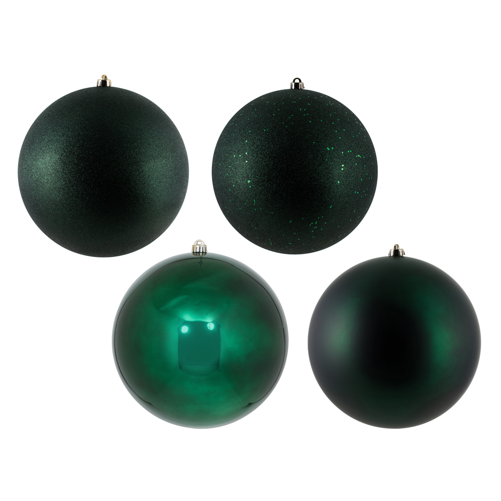 12 Inch Midnight Green Round Christmas Ball Ornament Shatterproof Set of 4 Assorted Finishes