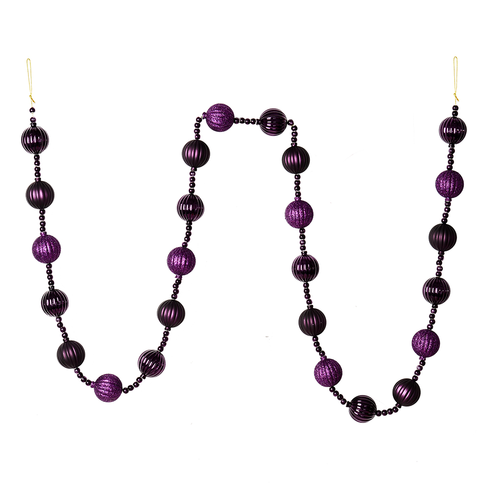 Christmastopia.com 6 Foot Plum Stripe Ball Mardi Gras Ornament Garland Shatterproof Assorted Finishes