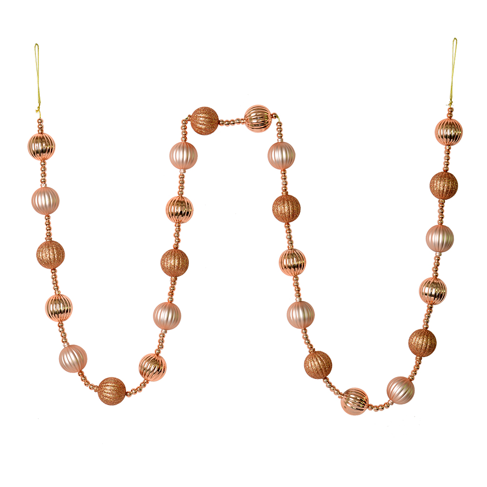 6 Foot Rose Gold Stripe Ball Ornament Garland Shatterproof Assorted Finishes