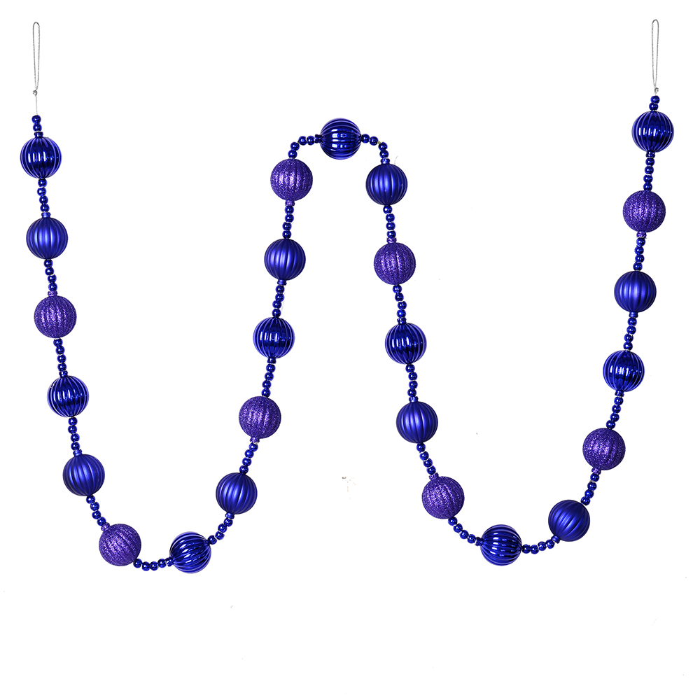 6 Foot Purple Stripe Ball Mardi Gras Ornament Garland Shatterproof Assorted Finishes