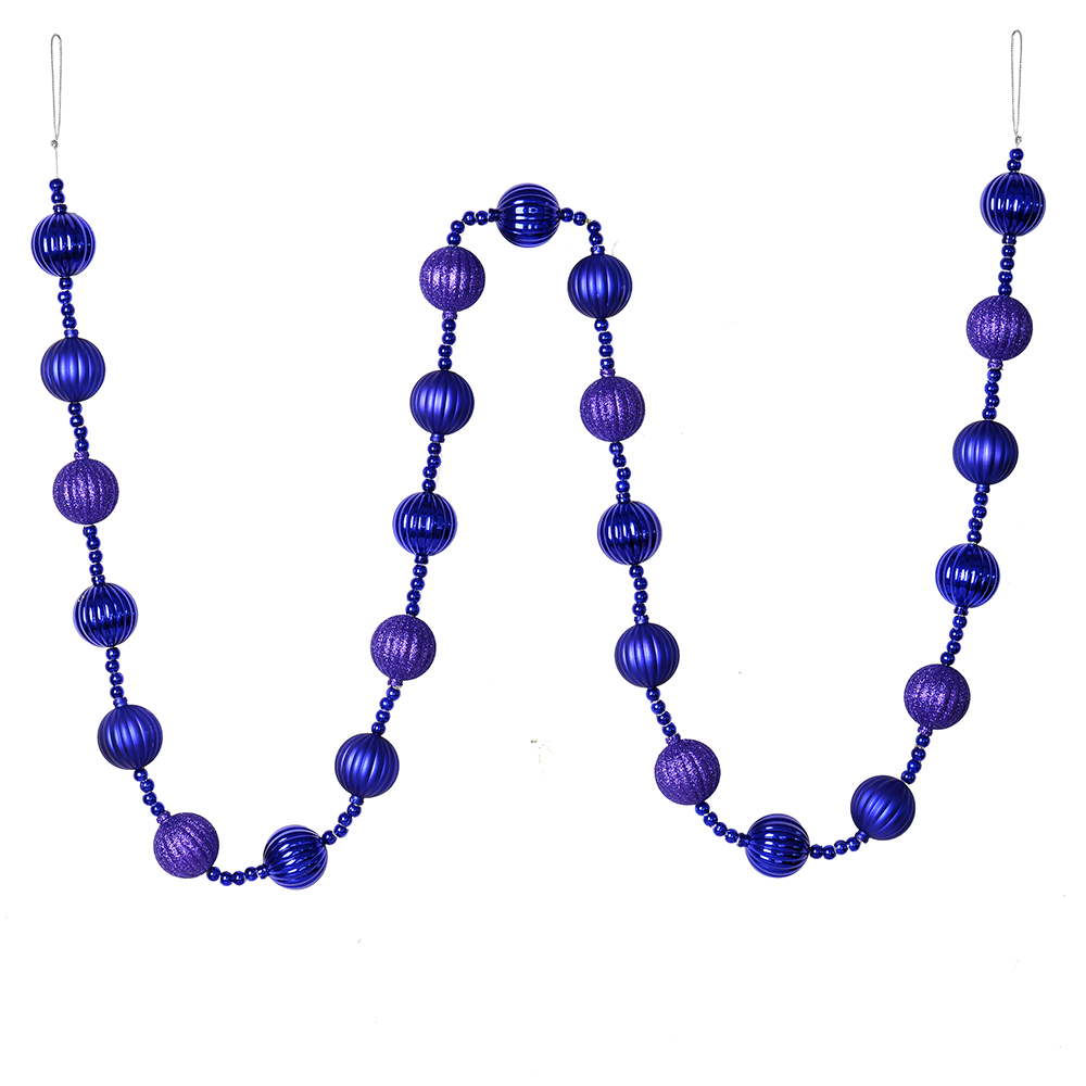 Christmastopia.com 6 Foot Purple Stripe Ball Mardi Gras Ornament Garland Shatterproof Assorted Finishes