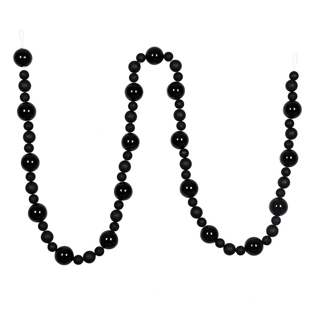 9 Foot Black Ball Ornament Garland Shatterproof Assorted Finishes
