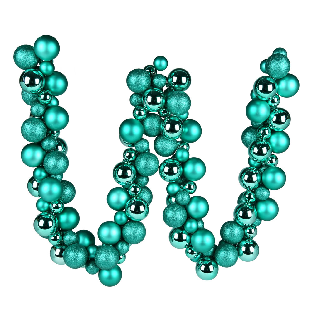 6 Foot Teal Ball Ornament Garland Shatterproof Assorted Finishes
