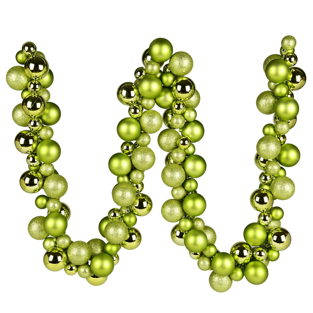 6 Foot Lime Ball Ornament Garland Shatterproof Assorted Finishes