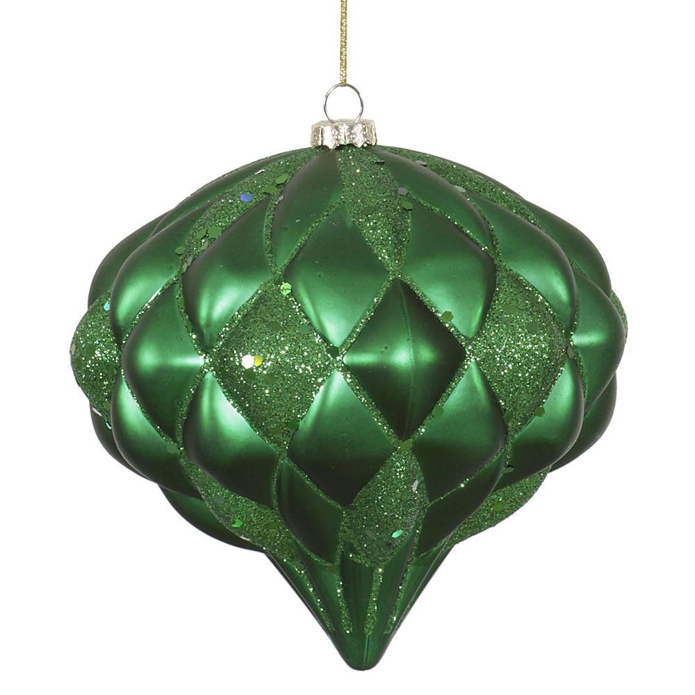 Christmastopia.com 5.7 Inch Green Matte Glitter Diamond Onion Mardi Gras Ornament