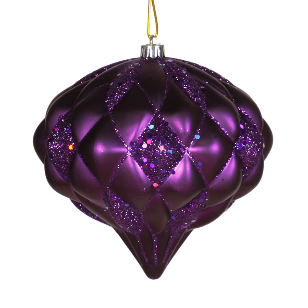 5.7 Inch Purple Matte Glitter Diamond Onion Mardi Gras Ornament