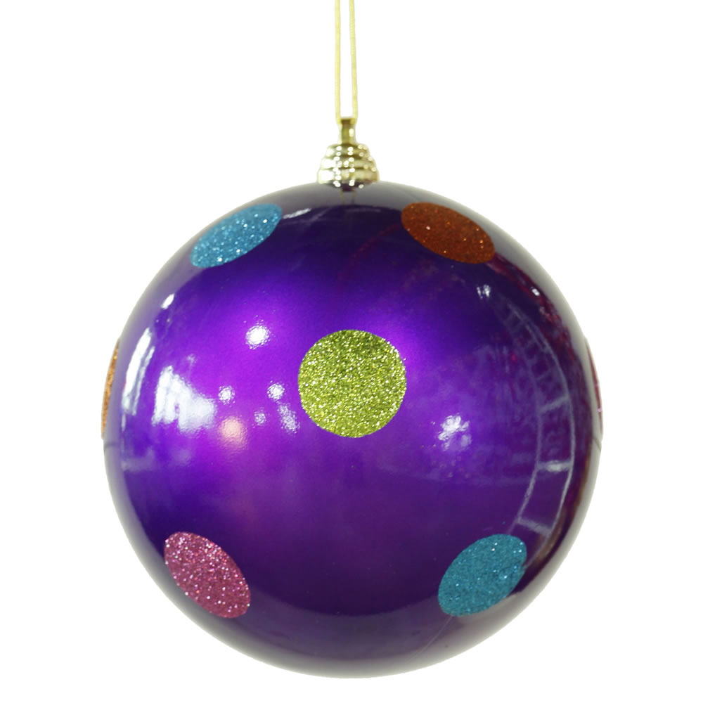 8 Inch Purple Candy Polka Dot Round Christmas Ball Ornament