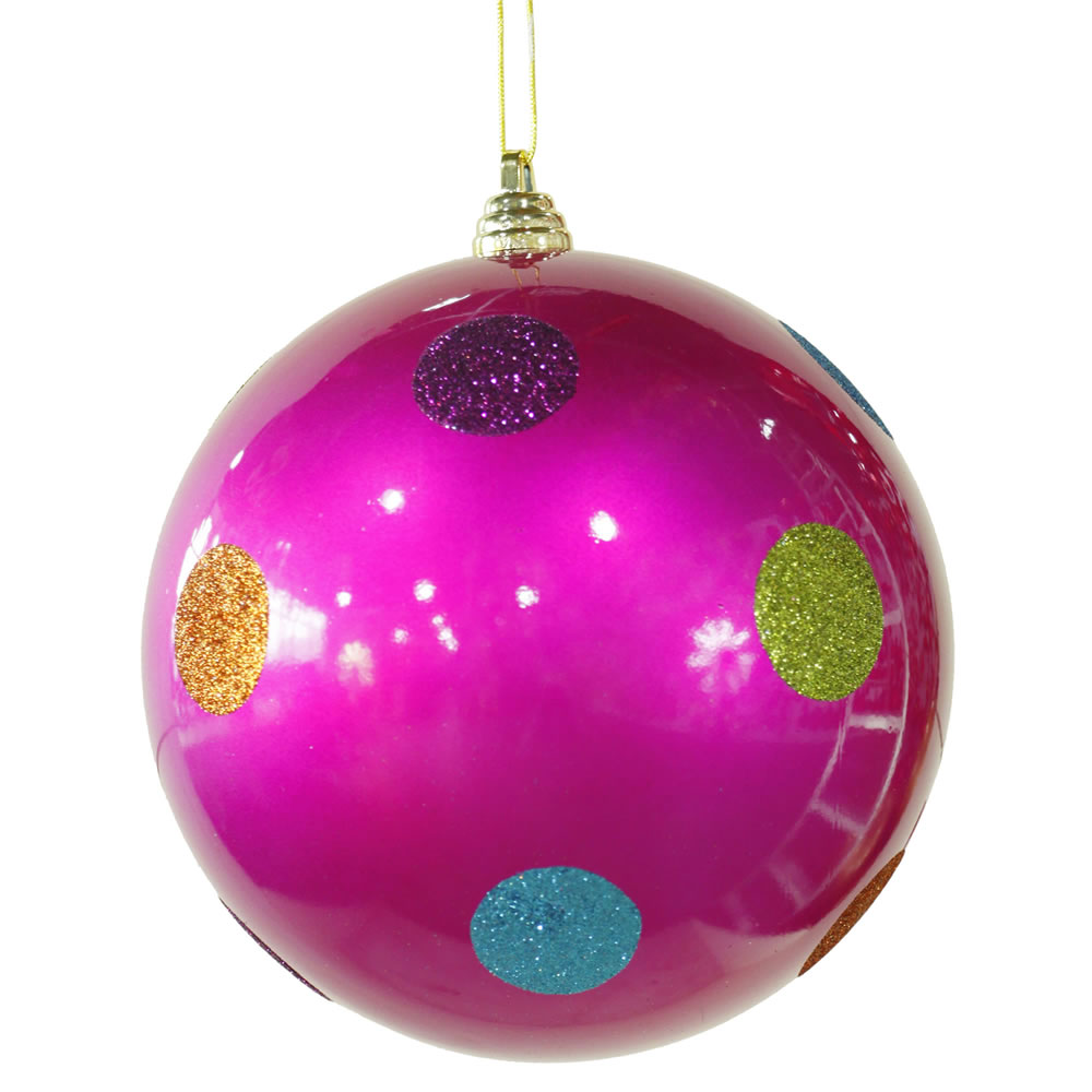 8 Inch Cerise Pink Candy Polka Dot Round Christmas Ball Ornament