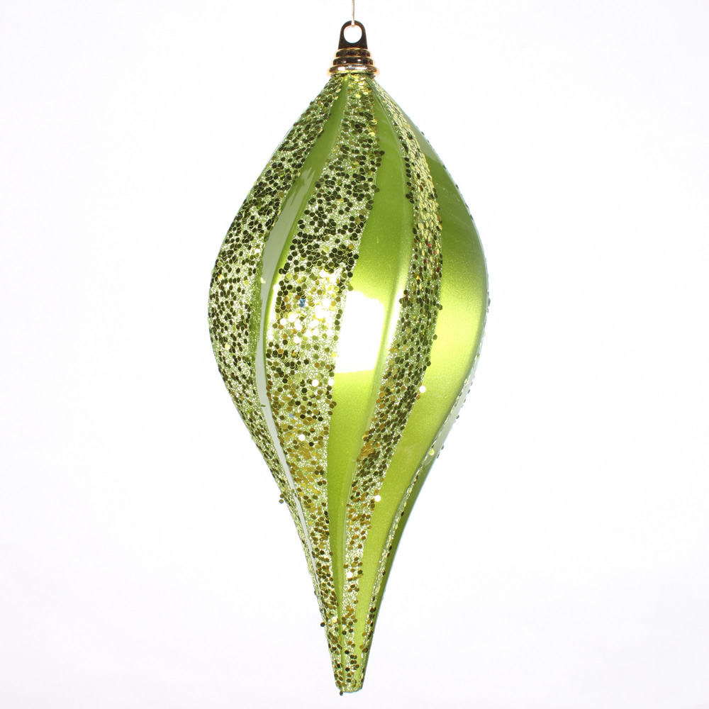 8 Inch Lime Green Candy Glitter Swirl Drop Christmas Ornament