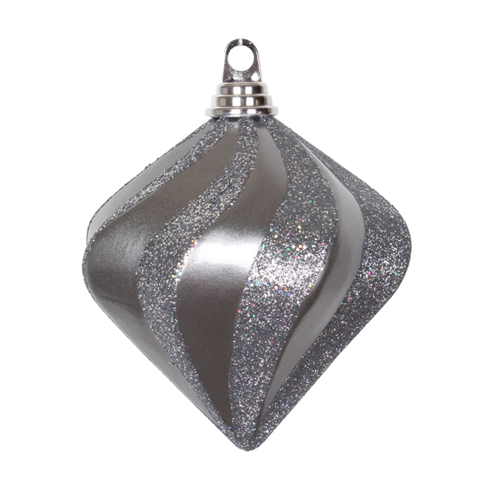 6 Inch Pewter Candy Glitter Swirl Diamond Christmas Ornament