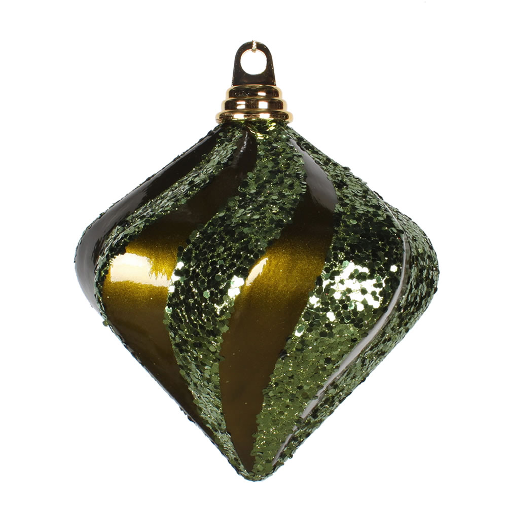 6 Inch Olive Candy Glitter Swirl Diamond Christmas Ornament