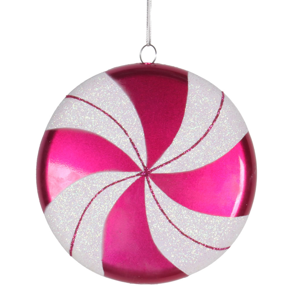 6 Inch Cerise Pink White Swirl Peppermint Candy Christmas Ornament