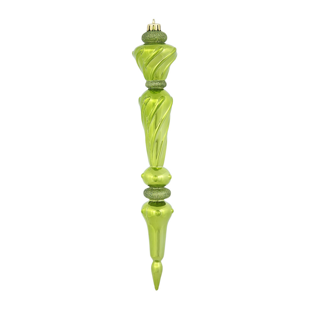12 Inch Lime Green Shiny Glitter Drop Icicle Christmas Ornament Shatterproof