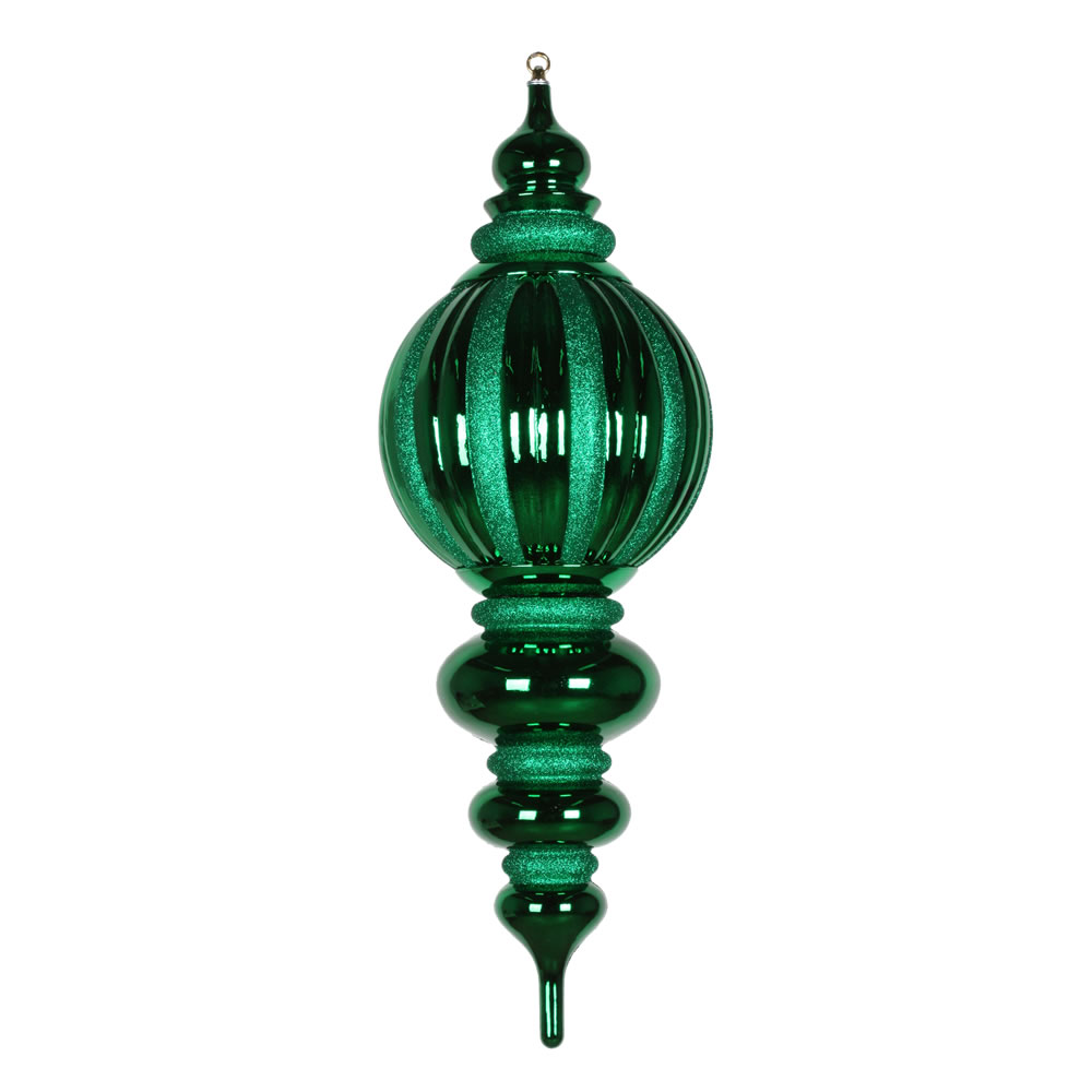 35 Inch Green Shiny Pumpkin Iridescent Glitter Finial Christmas Ornament Shatterproof