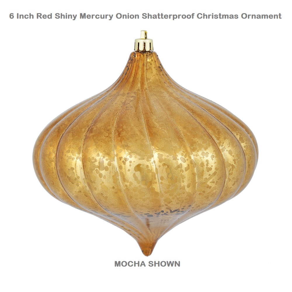 6 Inch Red Shiny Mercury Onion Shatterproof Christmas Ornament 4 per Set