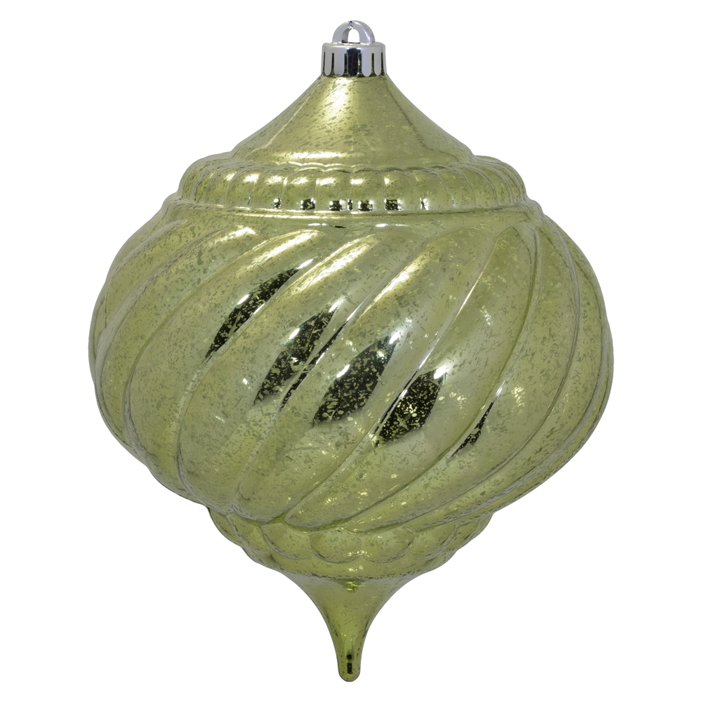 8 Inch Lime Green Shiny Mercury Christmas Onion Spiral Ornament Shatterproof