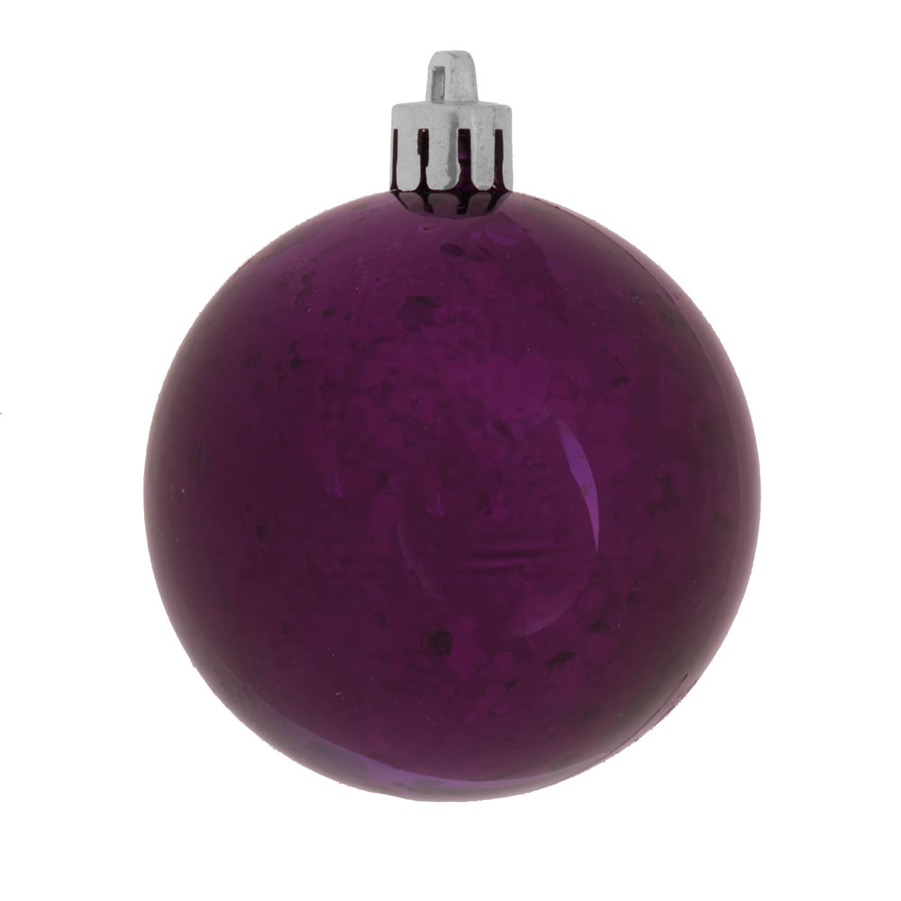 4 Inch Plum Shiny Mercury Round Mardi Gras Ornament Shatterproof