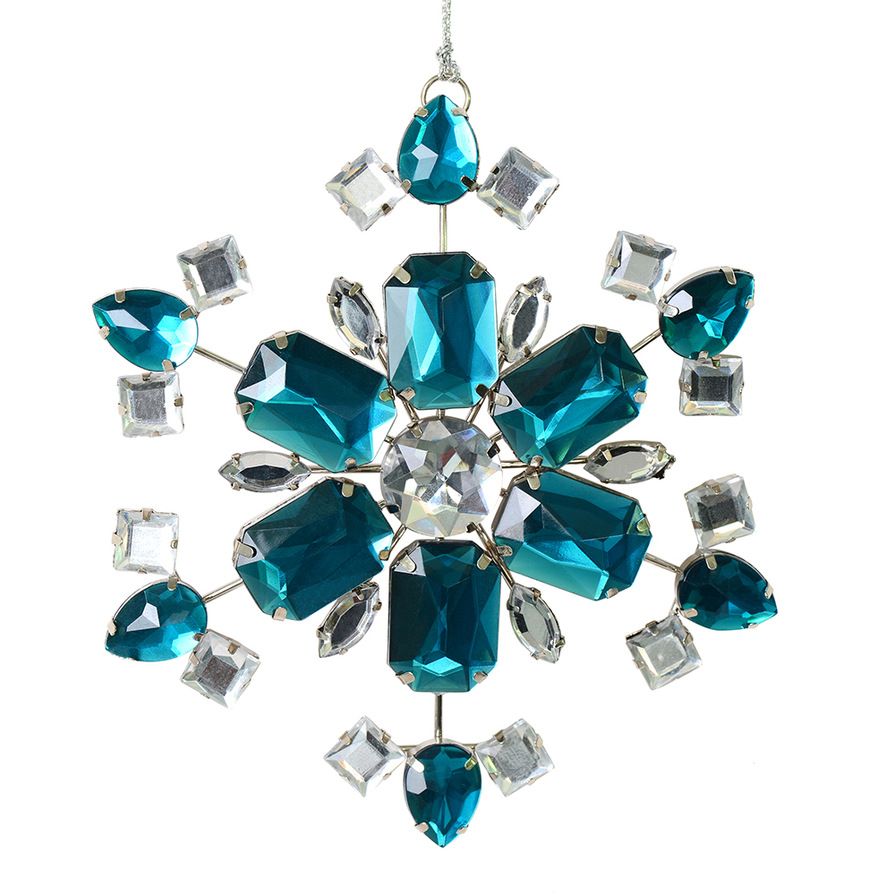 4.5 Inch Teal Jewel Metal Snowflake Christmas Ornament