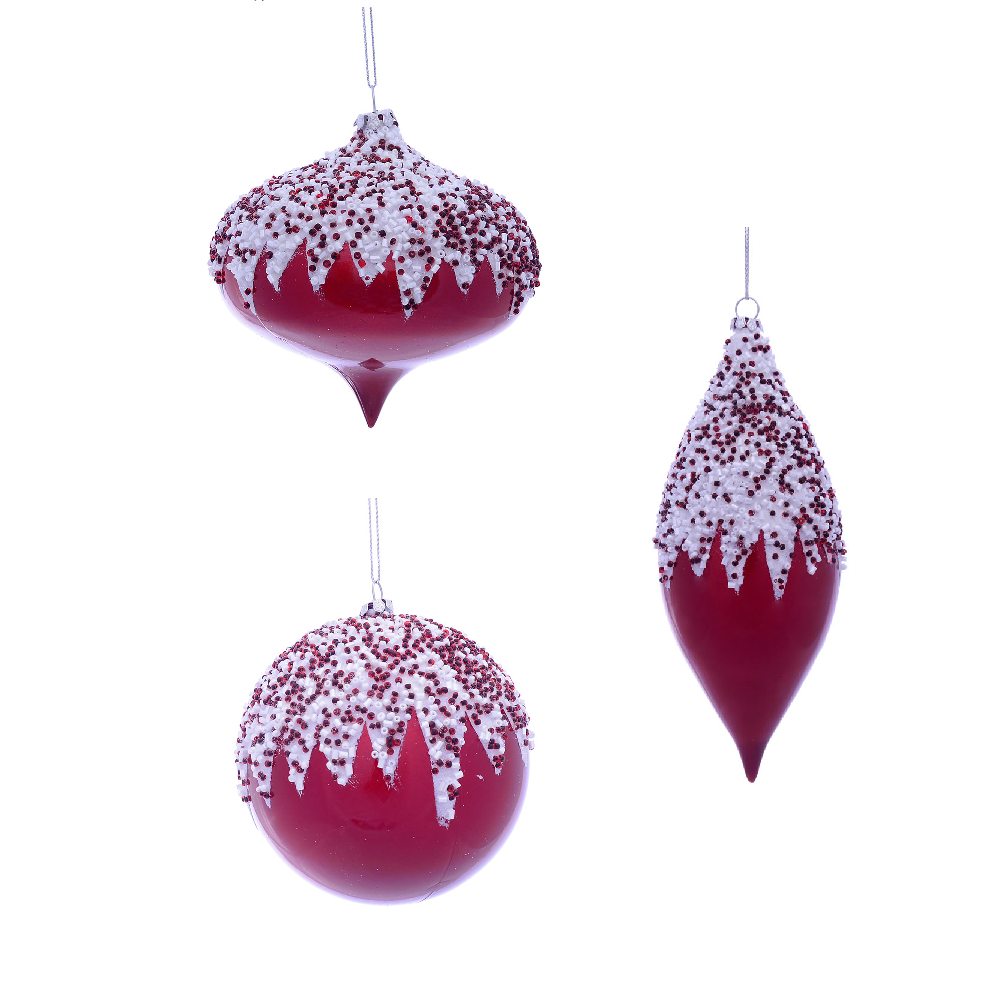 Red Beaded Christmas Ornament Assortment Shatterproof