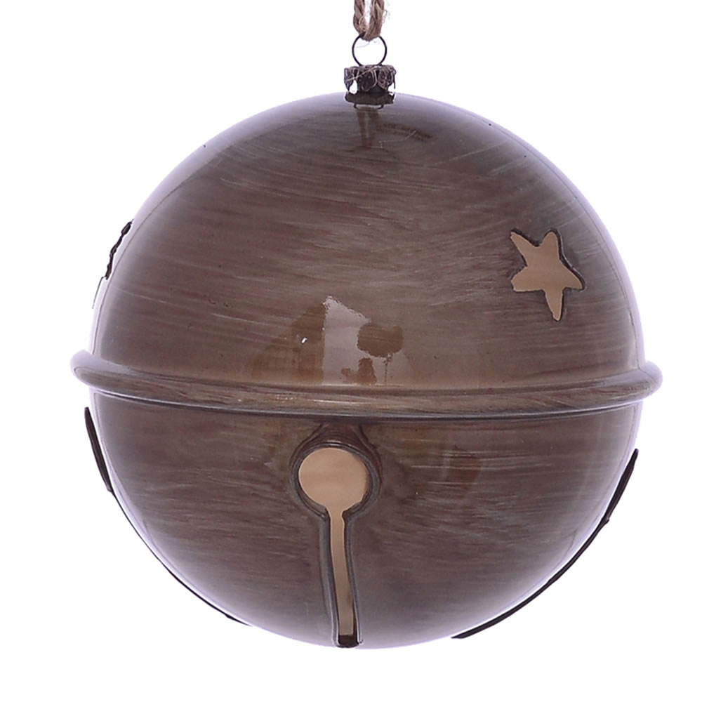 6 Inch Pewter Wood Grain Bell Christmas Ornament