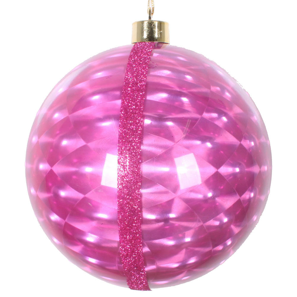 6 Inch Cerise Pink Glitter Reflector Round Christmas Ball Ornament