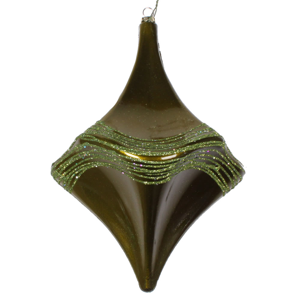 8 Inch Olive Candy Glitter Drop Christmas Ornament Shatterproof