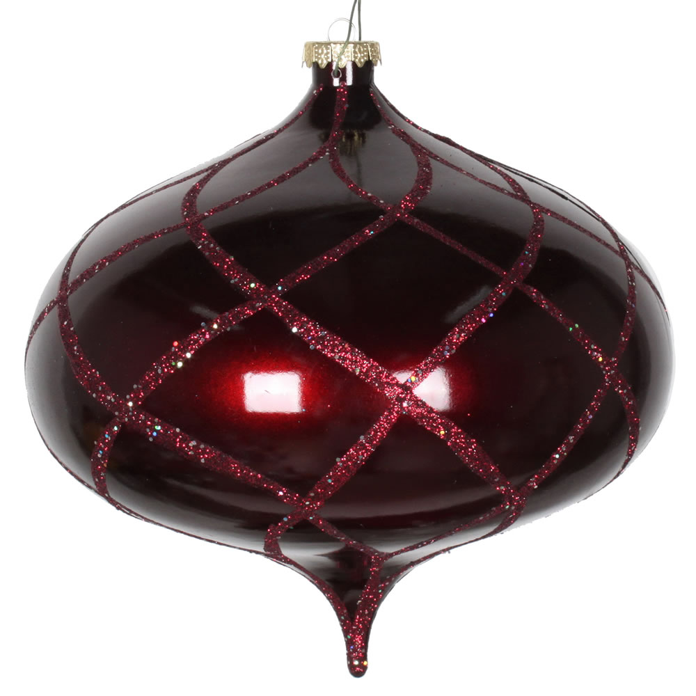 8 Inch Burgundy Candy Glitter Net Onion Christmas Ornament