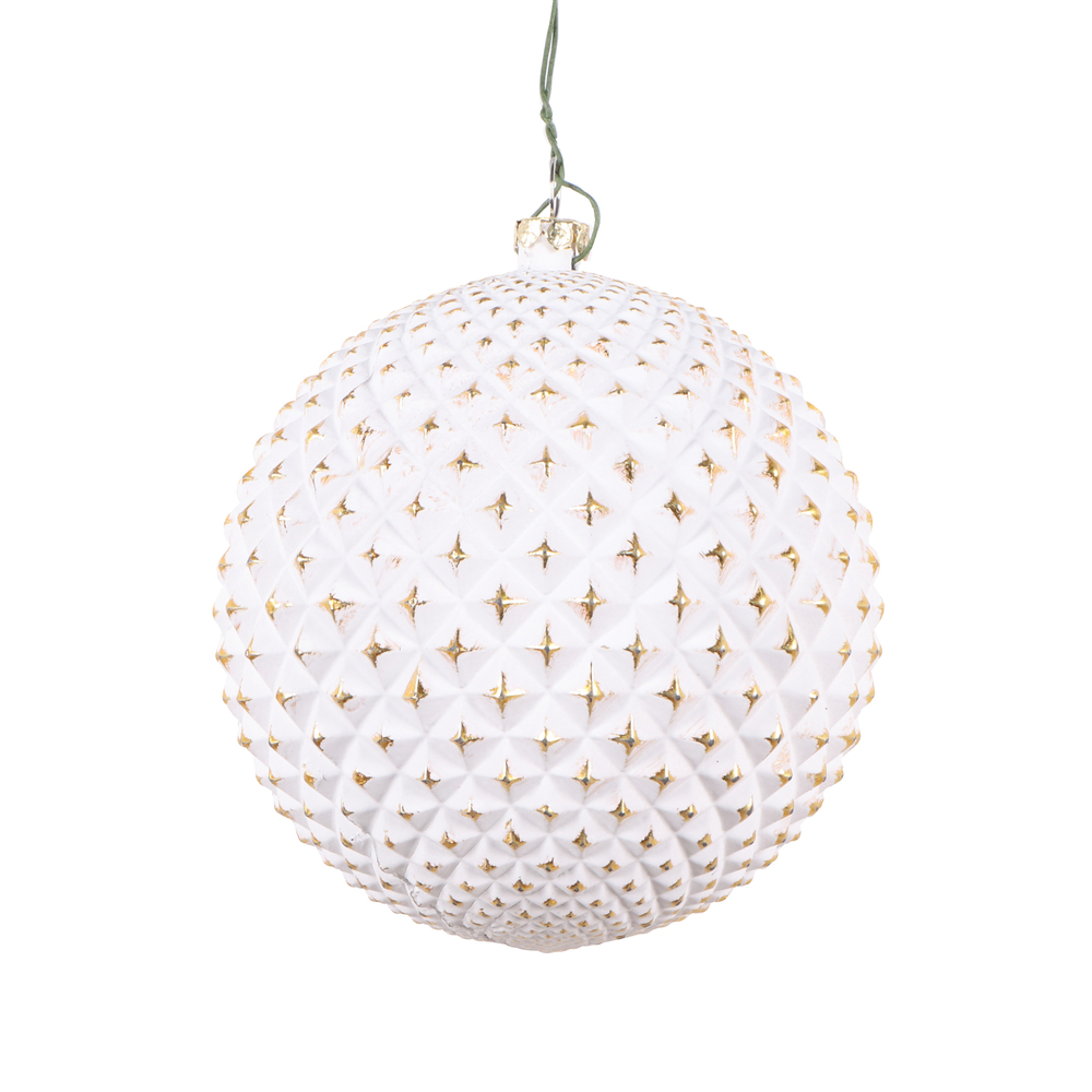 Christmastopia.com 4 Inch White Matte Durain With Gold Round Christmas Ball Ornament Shatterproof