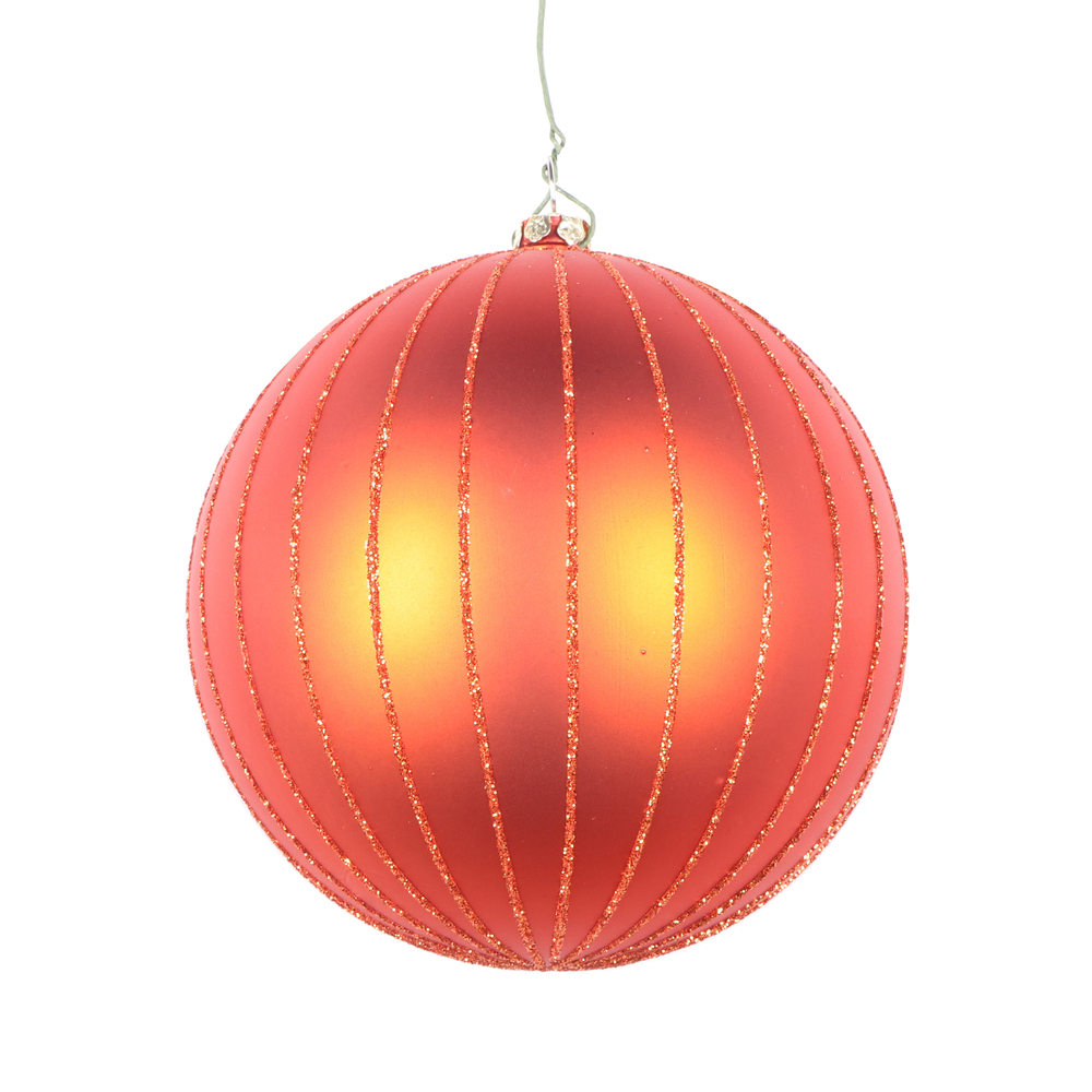 4 Inch Burnished Orange Matte Glitter Round Christmas Ball Ornament Shatterproof