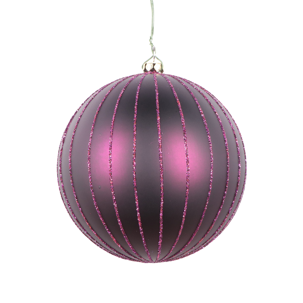 4 Inch Plum Matte Glitter Round Christmas Ball Ornament Shatterproof