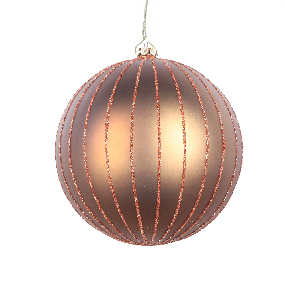 4 Inch Mocha Matte Glitter Round Christmas Ball Ornament Shatterproof