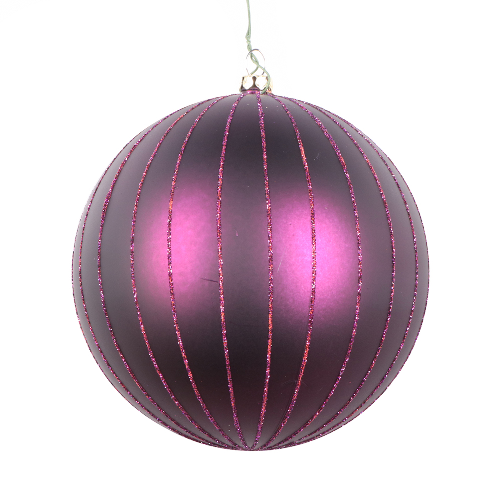 5 Inch Plum Matte Glitter Round Christmas Ball Ornament Shatterproof