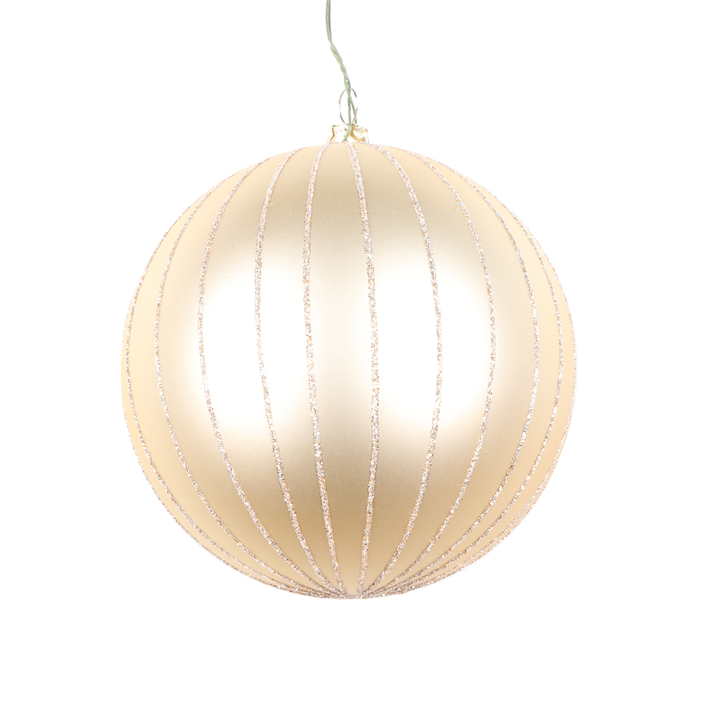 5 Inch Champagne Matte Glitter Round Christmas Ball Ornament Shatterproof
