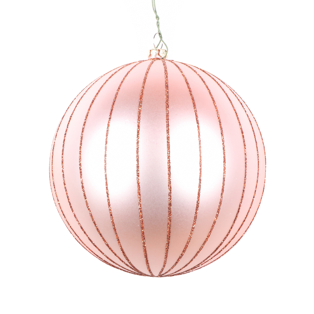 5 Inch Rose Gold Matte Glitter Round Christmas Ball Ornament Shatterproof