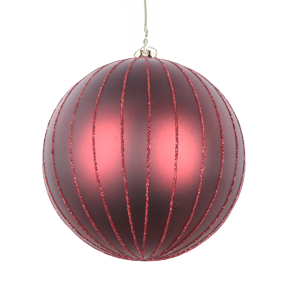 Christmastopia.com 5 Inch Burgundy Matte Glitter Round Christmas Ball Ornament Shatterproof