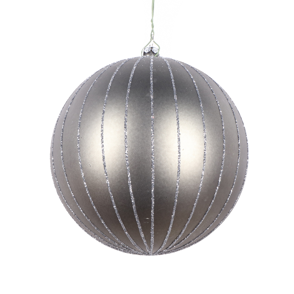 5 Inch Pewter Matte Glitter Round Christmas Ball Ornament Shatterproof