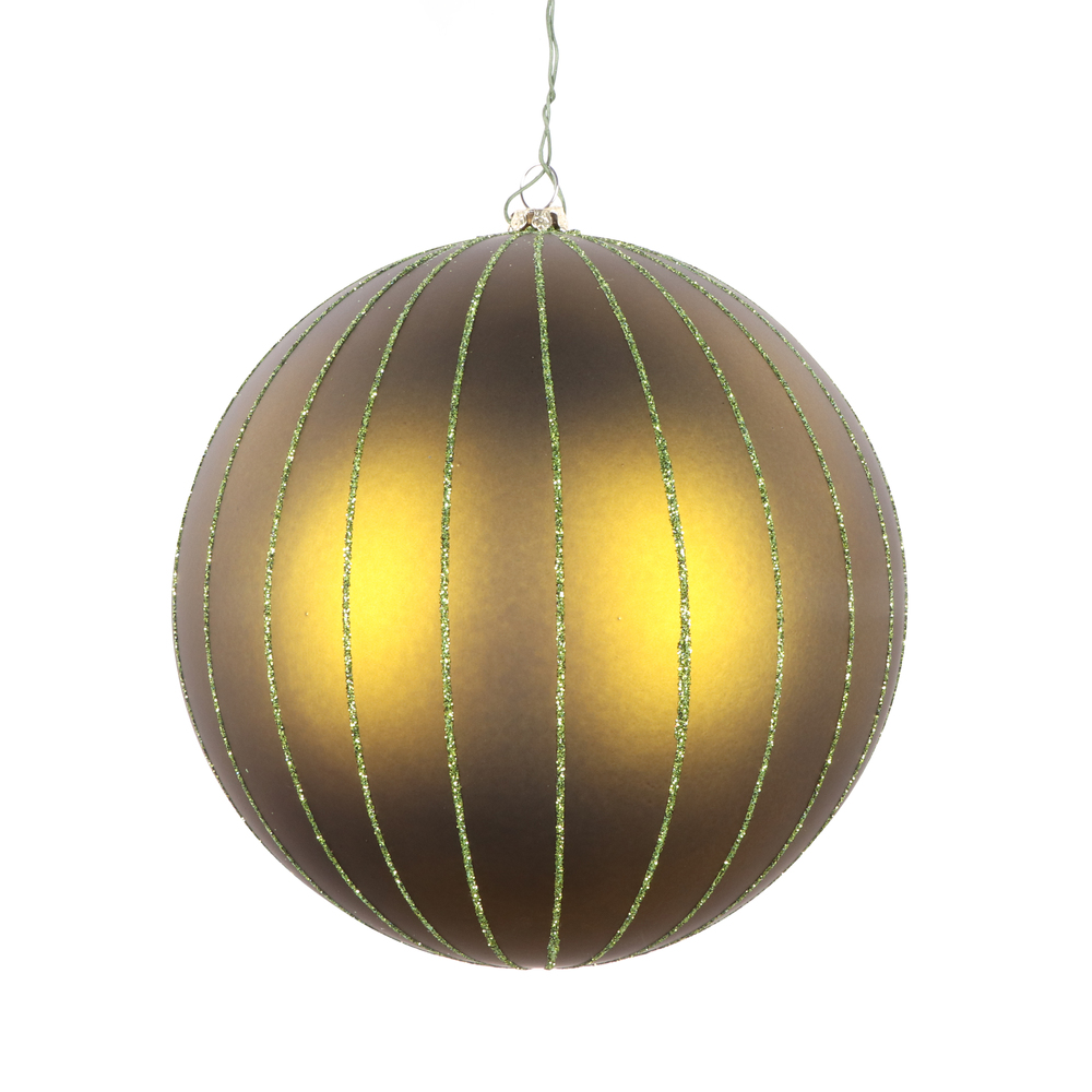 6 Inch Olive Matte Glitter Round Christmas Ball Ornament Shatterproof