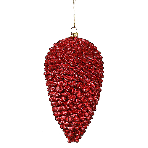 7 Inch Red Matte Glitter Pinecone Christmas Ornament Set of 4
