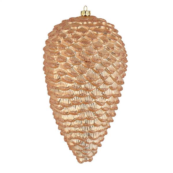 10 Inch Cafe Latte Matte Glitter Pinecone Christmas Ornament Set of 2