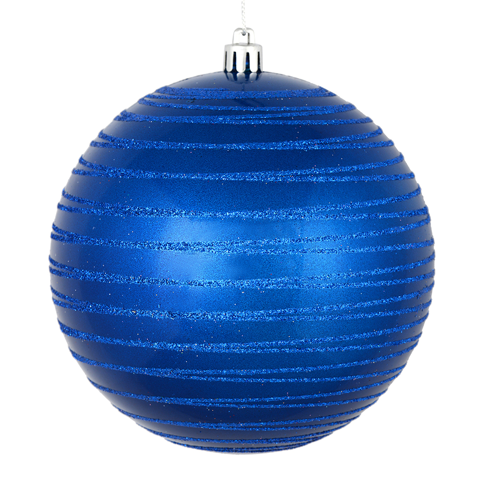 Christmastopia.com 3 Inch Blue Candy Glitter Lines Round Christmas Ball Ornament Shatterproof