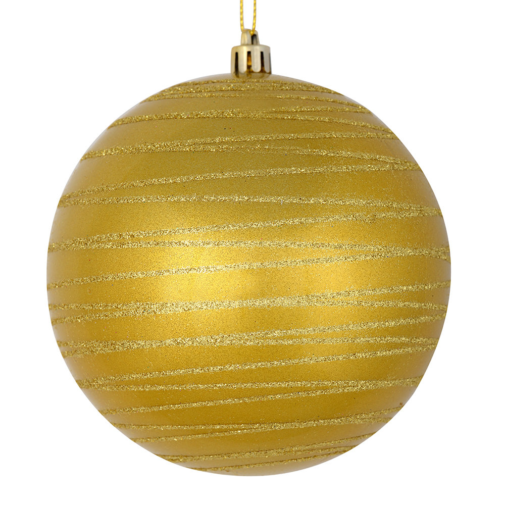 3 Inch Honey Gold Candy Glitter Lines Round Christmas Ball Ornament Shatterproof